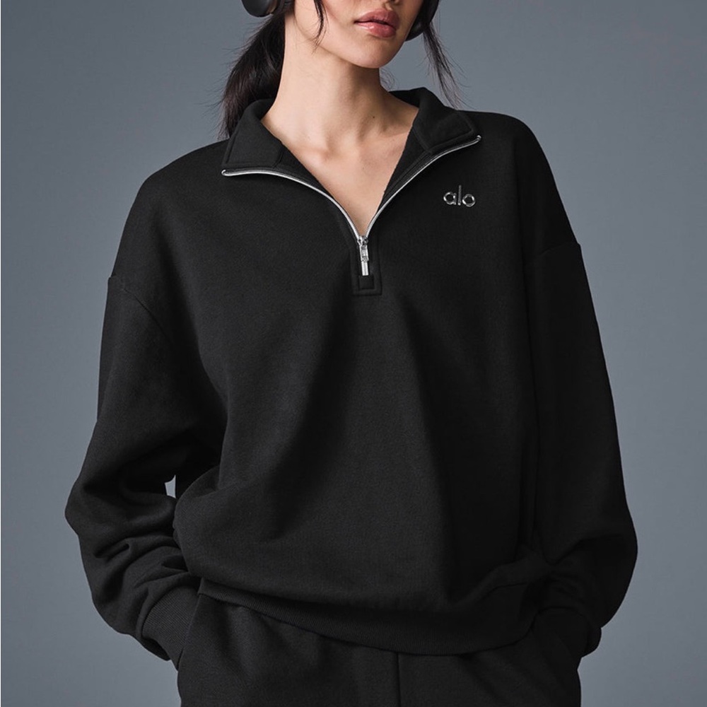 ALO Yoga Accolade Women's Black Quarter Zip Sweatshirt (Authenticity Guaranteed)